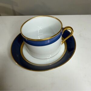 Fitz and Floyd White blue and gold Renaissance FF 26 Porcelain coffee cup-saucer